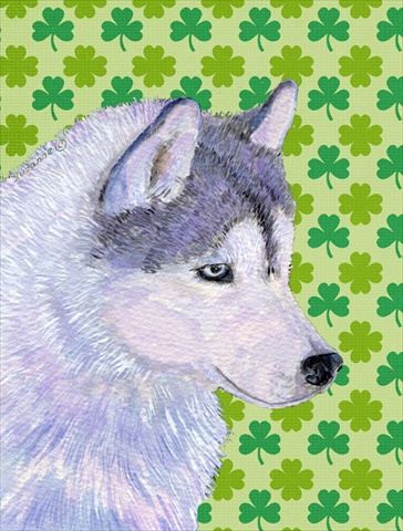 Picture of Carolines Treasures SS4395CHF 28 x 40 In. Siberian Husky St. Patricks Day Shamrock Portrait Flag Canvas- House Size