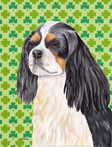 Cavalier Spaniel St. Patricks Day Shamrock Portrait Flag Canvas- House Size