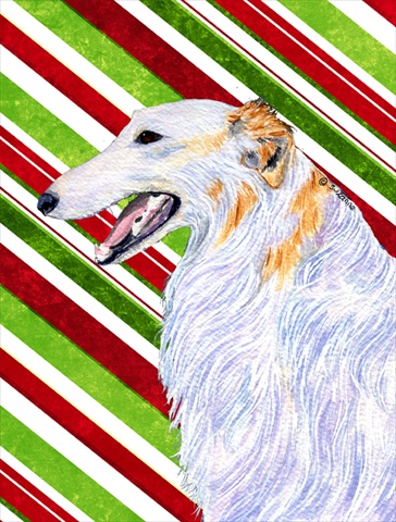 Picture of Carolines Treasures SS4544CHF 28 x 40 In. Borzoi Candy Cane Holiday Christmas Flag Canvas- House Size