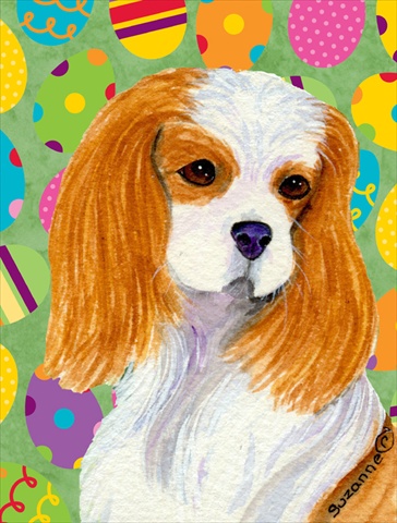 Picture of Carolines Treasures SS4872CHF 28 x 40 In. Cavalier Spaniel Easter Eggstravaganza Flag Canvas- House Size