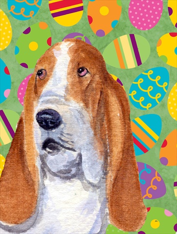 Picture of Carolines Treasures SS4873CHF 28 x 40 In. Basset Hound Easter Eggstravaganza Flag Canvas- House Size