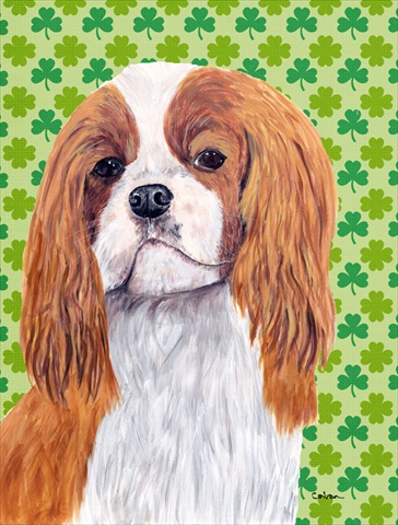 Cavalier Spaniel St. Patricks Day Shamrock Portrait Flag Canvas - House Size