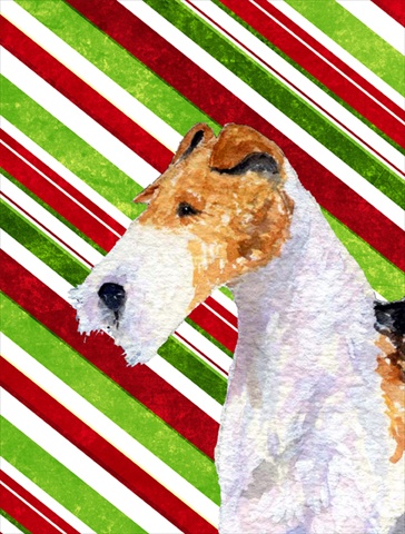 Fox Terrier Candy Cane Holiday Christmas Flag Canvas- House Size