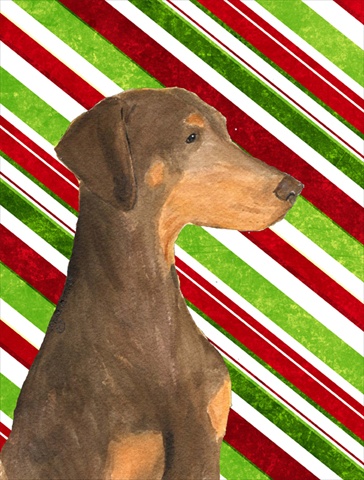 Picture of Carolines Treasures SS4548CHF 28 x 40 In. Doberman Candy Cane Holiday Christmas Flag Canvas- House Size