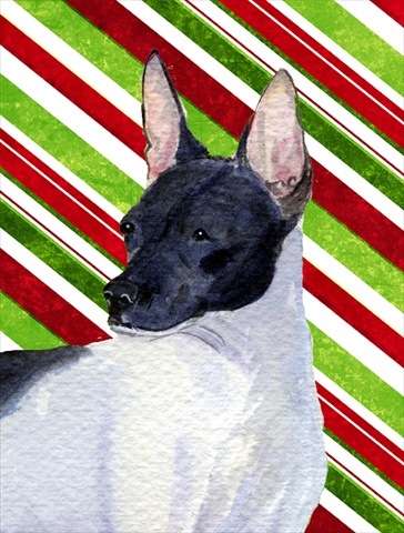 Picture of Carolines Treasures SS4549CHF 28 x 40 In. Rat Terrier Candy Cane Holiday Christmas Flag Canvas- House Size