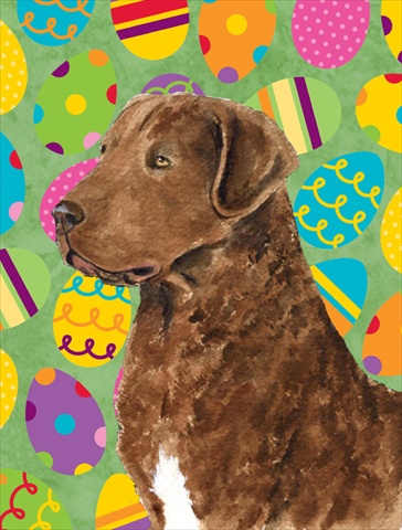 Picture of Carolines Treasures SS4876CHF 28 x 40 In. Chesapeake Bay Retriever Easter Eggstravaganza Flag Canvas- House Size