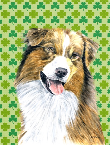 Australian Shepherd St. Patricks Day Shamrock Portrait Flag Canvas- House Size