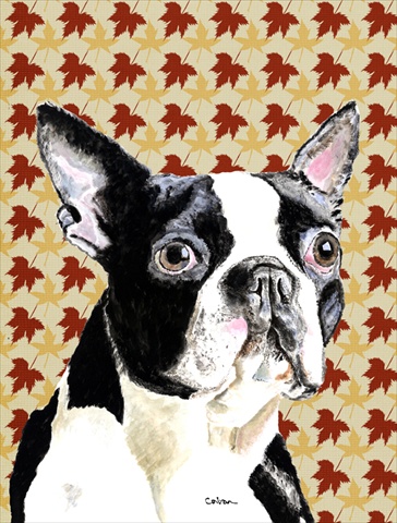 Boston Terrier Fall Leaves Portrait Flag Canvas- House Size
