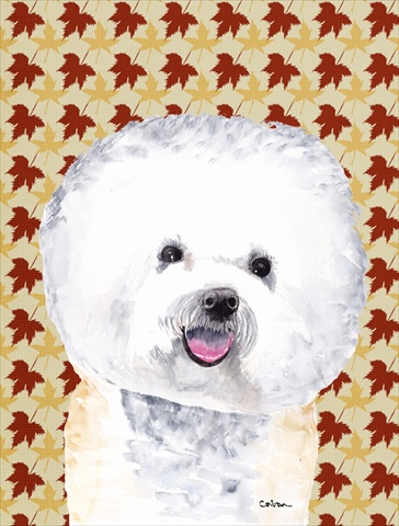 Bichon Frise Fall Leaves Portrait Flag Canvas - House Size