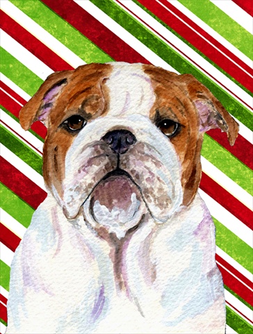 Picture of Carolines Treasures SS4553CHF 28 x 40 In. Bulldog English Candy Cane Holiday Christmas Flag Canvas- House Size