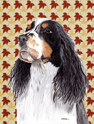 40 x 40 In. Springer Spaniel Fall Leaves Portrait Flag Canvas- House Size