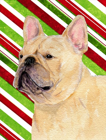 Picture of Carolines Treasures SS4554CHF 28 x 40 In. French Bulldog Candy Cane Holiday Christmas Flag Canvas- House Size