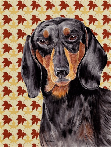 Dachshund Fall Leaves Portrait Flag Canvas - House Size