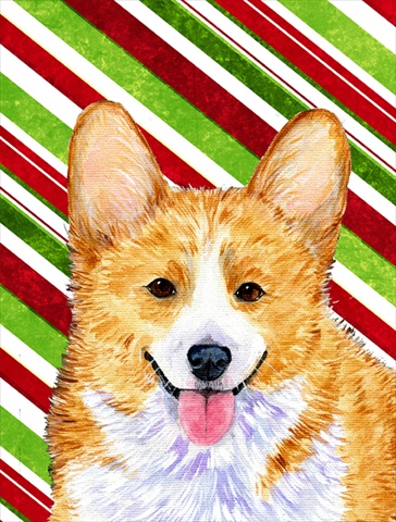 Picture of Carolines Treasures SS4555CHF 28 x 40 In. Corgi Candy Cane Holiday Christmas Flag Canvas- House Size
