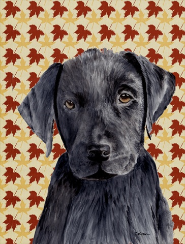 Labrador Black Fall Leaves Portrait Flag Canvas- House Size