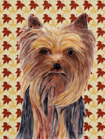 Yorkie Fall Leaves Portrait Flag - Garden Size