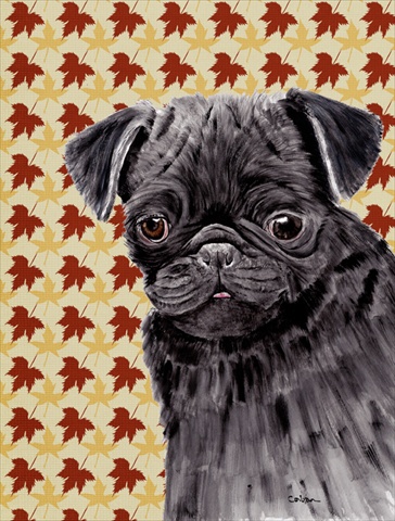 Pug Black Fall Leaves Portrait Flag Canvas- House Size