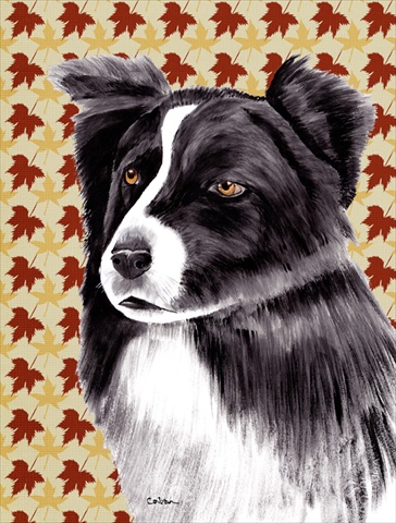Border Collie Fall Leaves Portrait Flag Canvas- House Size