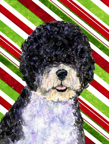 Picture of Carolines Treasures SS4559CHF 28 x 40 In. Portuguese Water Dog Candy Cane Holiday Christmas Flag Canvas- House Size