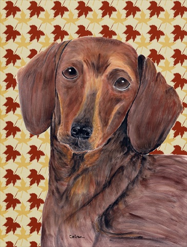 Dachshund Fall Leaves Portrait Flag Canvas- House Size