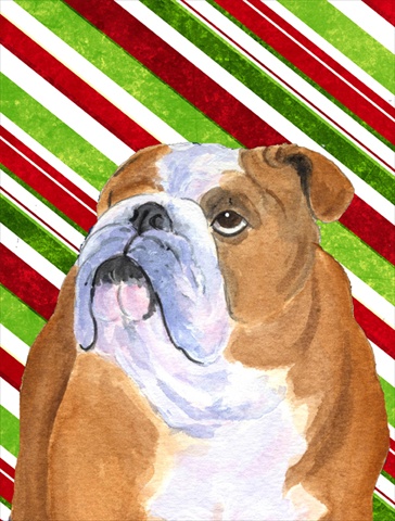 Picture of Carolines Treasures SS4560CHF 28 x 40 In. Bulldog English Candy Cane Holiday Christmas Flag Canvas- House Size