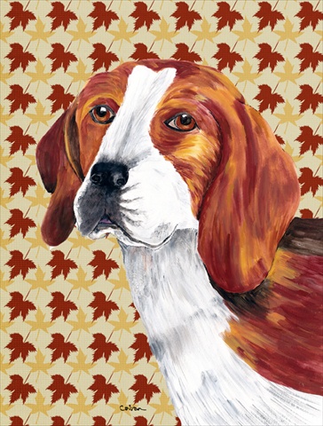 Beagle Fall Leaves Portrait Flag Canvas - House Size