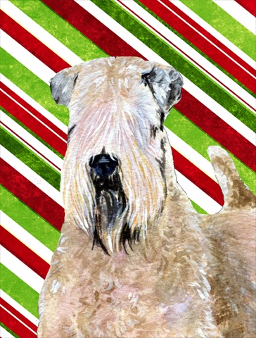 Picture of Carolines Treasures SS4562CHF 28 x 40 In. Wheaten Terrier Soft Coated Candy Cane Holiday Christmas Flag Canvas- House Size