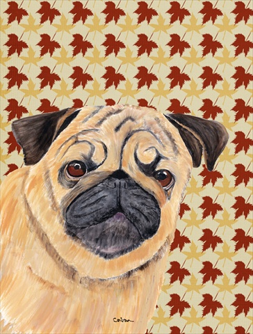Pug Fall Leaves Portrait Flag Canvas- House Size