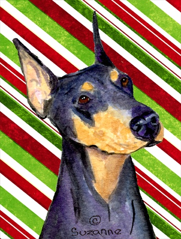 Picture of Carolines Treasures SS4564CHF 28 x 40 In. Doberman Candy Cane Holiday Christmas Flag Canvas- House Size