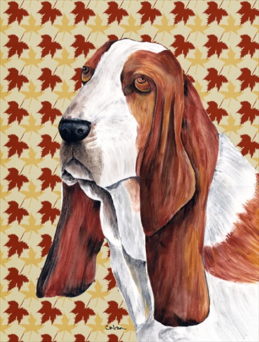 Basset Hound Fall Leaves Portrait Flag Canvas- House Size