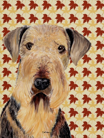 Airedale Fall Leaves Portrait Flag Canvas- House Size