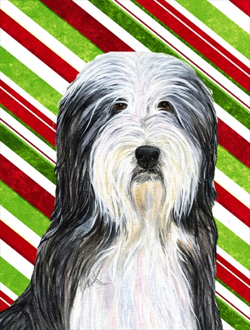 Bearded Collie Candy Cane Holiday Christmas Flag Canvas- House Size
