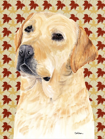 Labrador Yellow Fall Leaves Portrait Flag Canvas- House Size