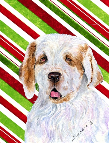 Picture of Carolines Treasures SS4569CHF 28 x 40 In. Clumber Spaniel Candy Cane Holiday Christmas Flag Canvas- House Size