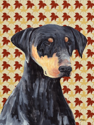 40 x 40 In. Doberman Fall Leaves Portrait Flag Canvas- House Size