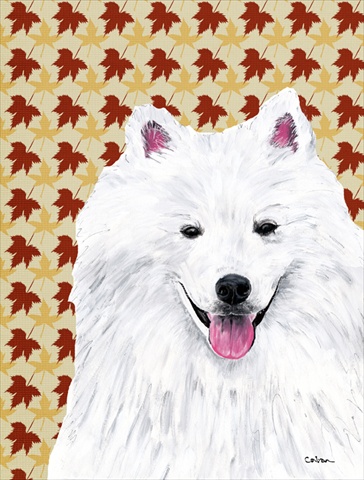 American Eskimo Fall Leaves Portrait Flag - Garden Size