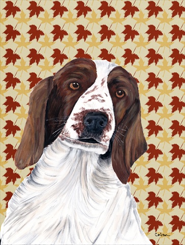 Welsh Springer Spaniel Fall Leaves Portrait Flag - Garden Size