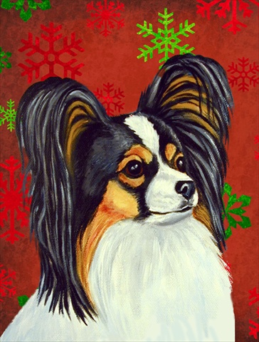 Papillon Red Green Snowflake Holiday Christmas Flag Canvas- House Size