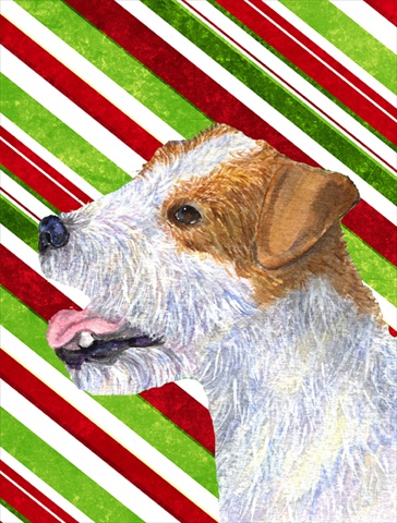 Picture of Carolines Treasures SS4573CHF 28 x 40 In. Jack Russell Terrier Candy Cane Holiday Christmas Flag Canvas- House Size