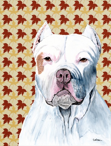 Pit Bull Fall Leaves Portrait Flag Canvas- House Size
