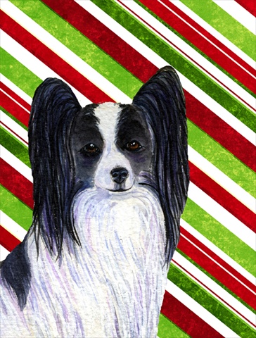 Picture of Carolines Treasures SS4574CHF 28 x 40 In. Papillon Candy Cane Holiday Christmas Flag Canvas- House Size