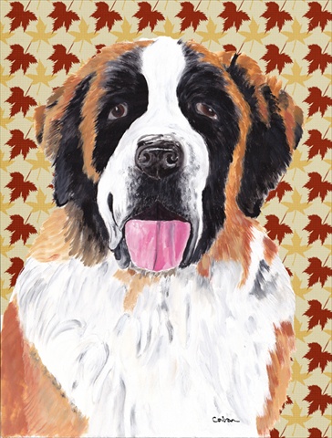 Saint Bernard Fall Leaves Portrait Flag- Garden Size