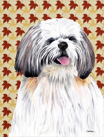 Shih Tzu Fall Leaves Portrait Flag Canvas - House Size