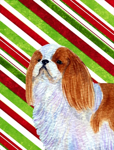 Picture of Carolines Treasures SS4576CHF 28 x 40 In. English Toy Spaniel Candy Cane Holiday Christmas Flag Canvas- House Size
