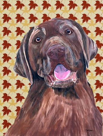 Labrador Chocolate Fall Leaves Portrait Flag Canvas- House Size