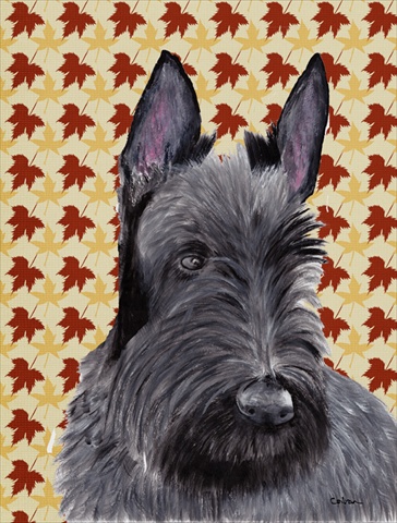 Scottish Terrier Fall Leaves Portrait Flag- Garden Size