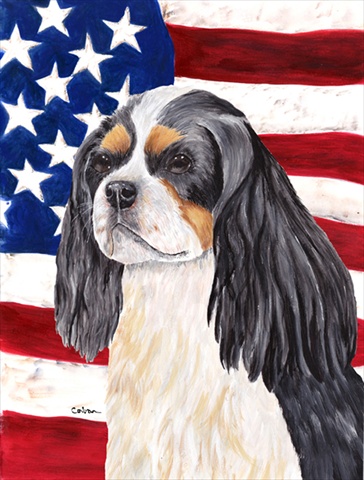 28 x 40 In. Usa American Flag With Cavalier Spaniel Flag Canvas, House Size