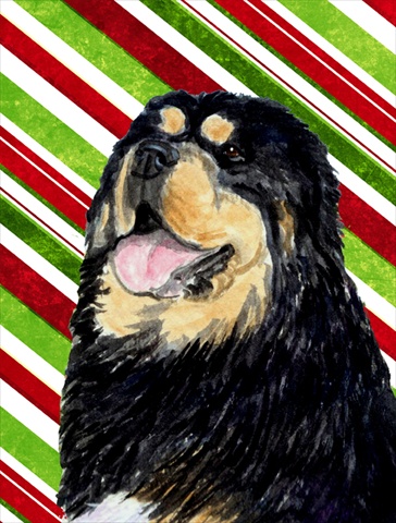 Picture of Carolines Treasures SS4581CHF 28 x 40 In. Tibetan Mastiff Candy Cane Holiday Christmas Flag Canvas- House Size