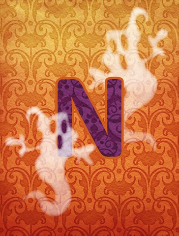 Halloween Ghost Letter N Monogram Initial Flag Canvas- House Size