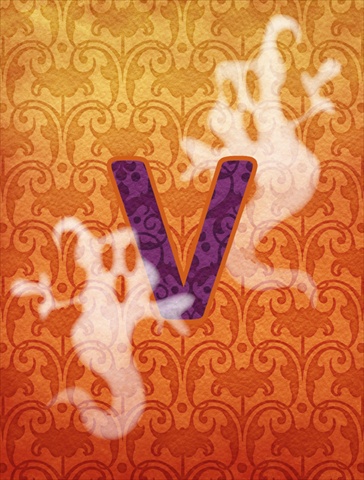 Halloween Ghost Letter V Monogram Initial Flag Canvas- House Size